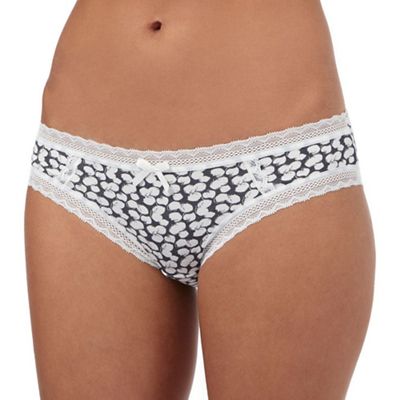 Grey spot print lace Brazilian briefs